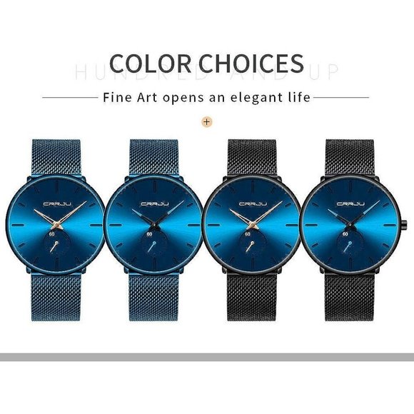 FIZILI Mens Thin Minimalist Waterproof Steel Mesh Band Wrist Watch - Picture 5 of 9